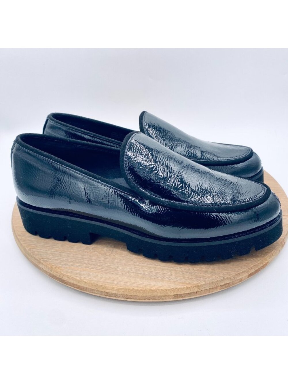 Donald Pliner Shoes Womens 9 Black Patent Leather Platform Loafers Minimalist